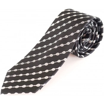 Tennis Rackets Striped 100% Silk Woven Black Striped Necktie