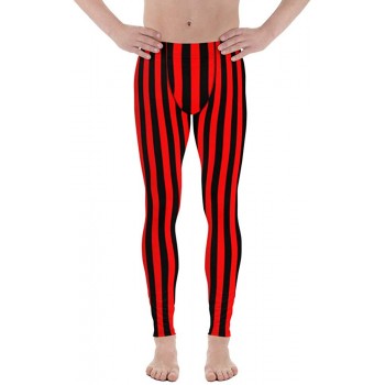Black and Red Striped Men's Leggings