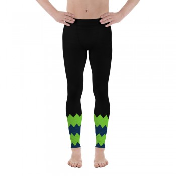 Black Football Leggings with Seattle Football Team Colors in Zig Zag 