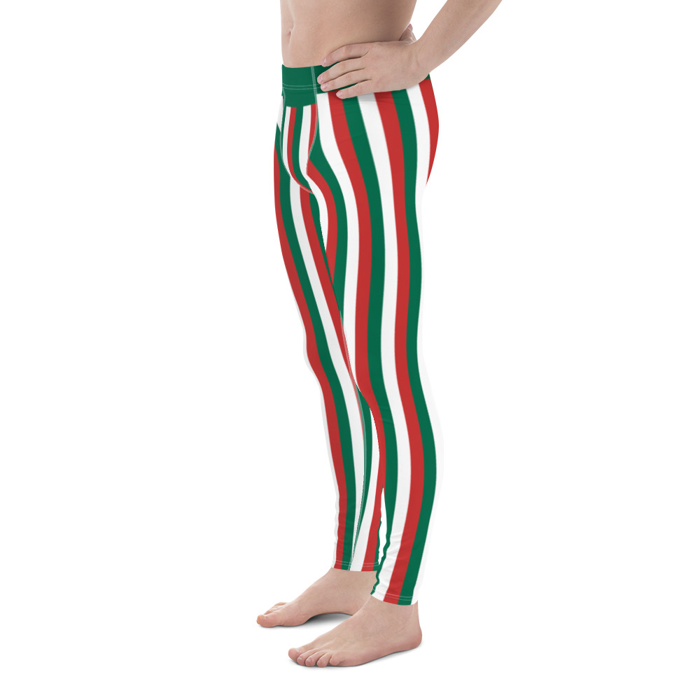 Green, Red and White Vertical Striped Men's Leggings (Mexico) for Sale