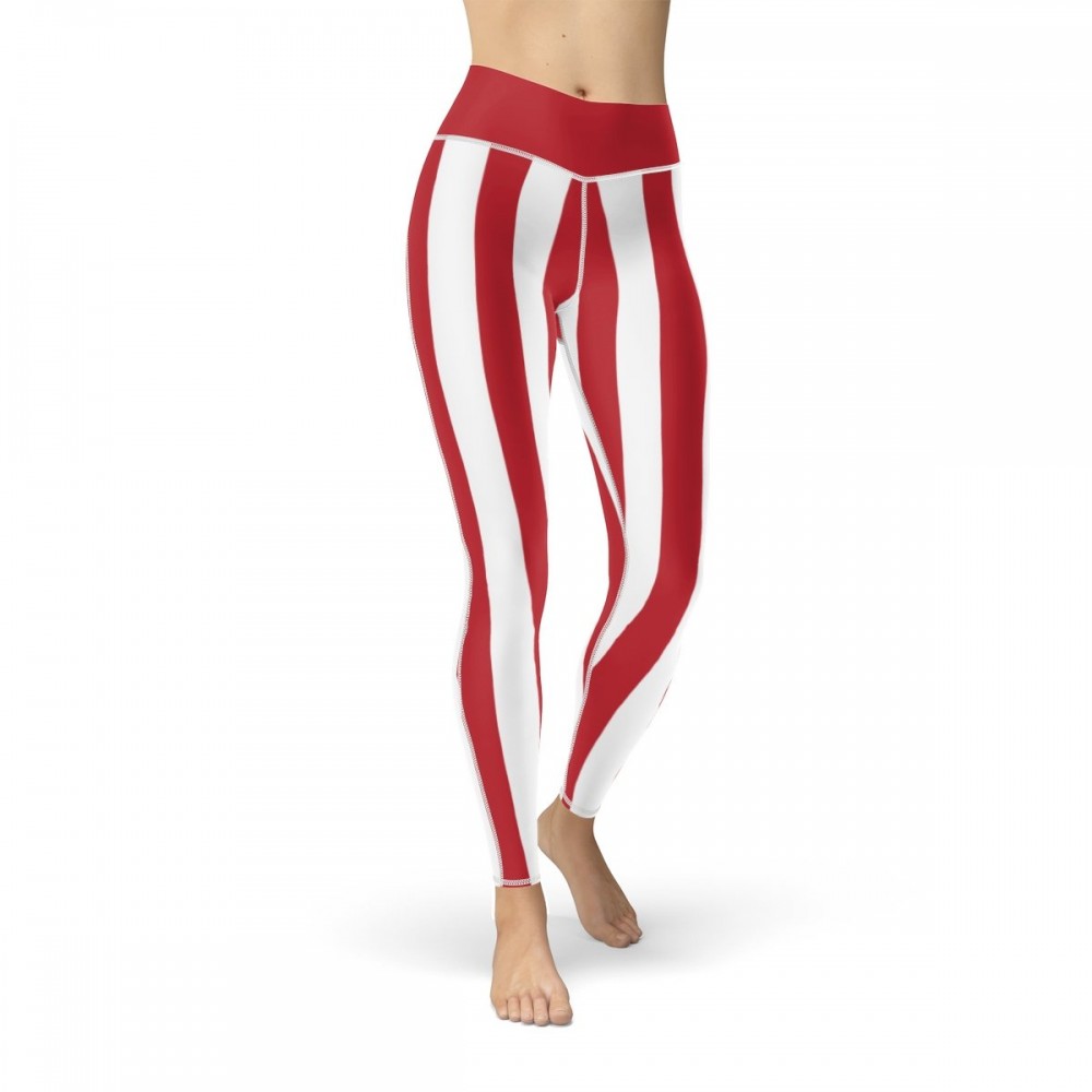 Red and White Vertical Striped Leggings (Denmark) for Sale