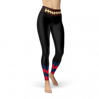 Black New England Football Leggings with New England Football Team Colors in Zig Zag