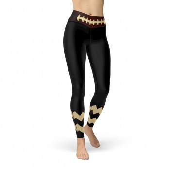 Black New Orleans Football Leggings with New Orleans Football Team Colors in Zig Zag