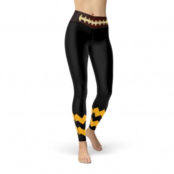 Black Pittsburgh Football Leggings with Pittsburgh Football Team Colors in Zig Zag