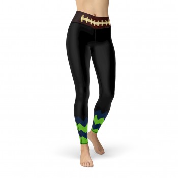 Black Seattle Football Leggings with Seattle Football Team Colors in Zig Zag