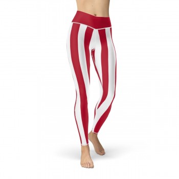 Red and White Vertical Striped Leggings (Japan)