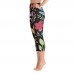 Floral Watercolor Yoga Capri Black Leggings
