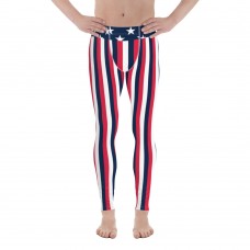 Red, White and Blue Vertical Striped Men's Leggings (USA)