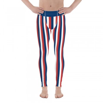 Blue, Red and White Vertical Striped Men's Leggings (Costa Rica)