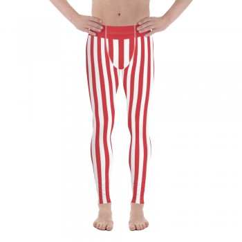 Red and White Vertical Striped Men's Leggings (Poland)