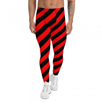 Black and Red Running Stripes Men's Leggings