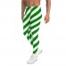 Green and White Running Stripes Men's Leggings