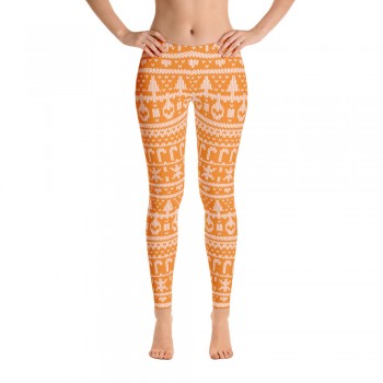 Ugly Sweater Christmas Pattern Printed Leggings for Women (Orange)