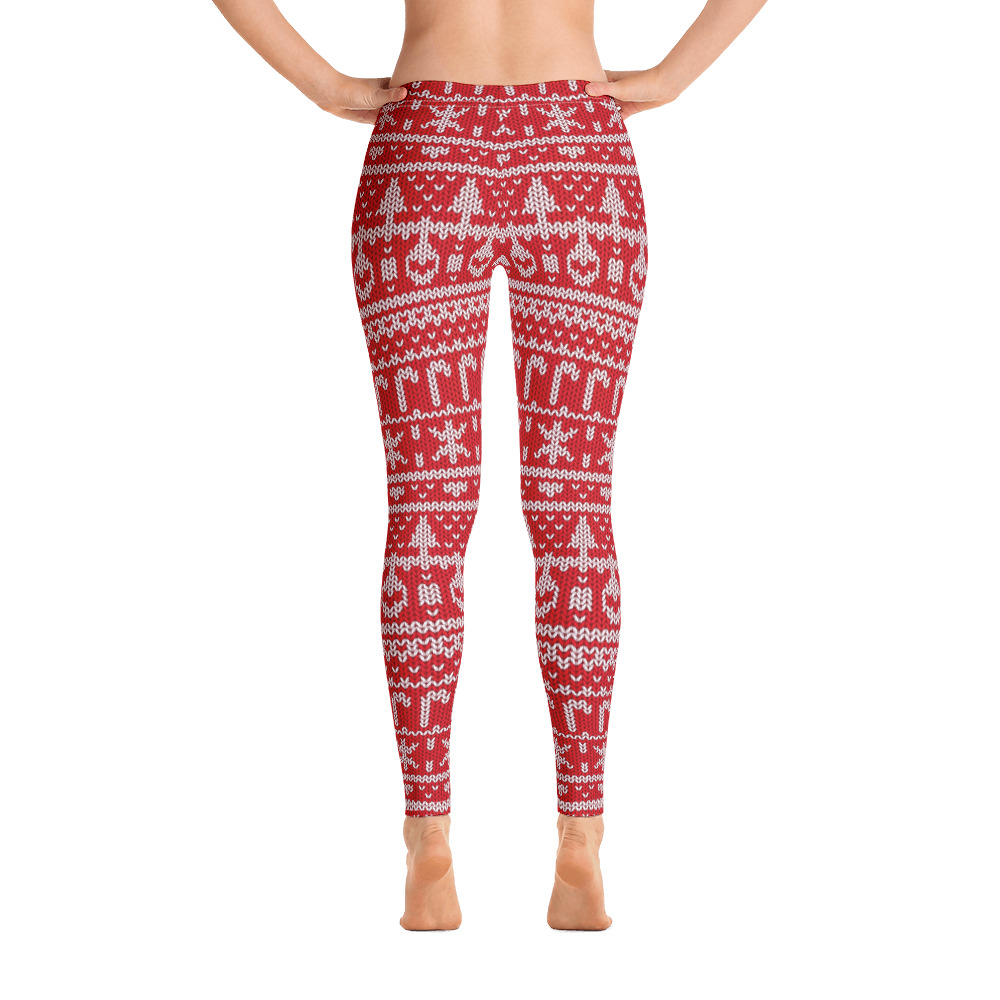 New Mix Leggings One Size Red White Reindeer Sweater Print