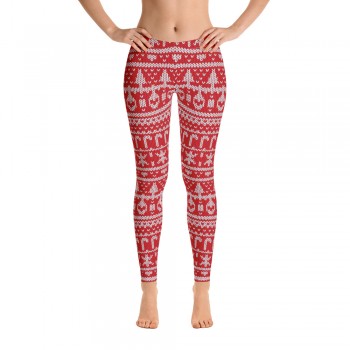Ugly Sweater Christmas Pattern Printed Leggings for Women (Red)