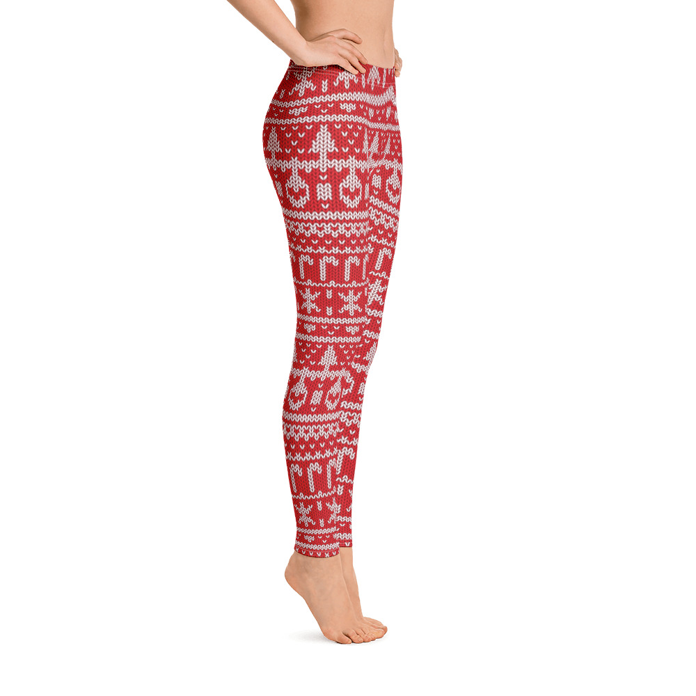 Red Ugly Sweater Christmas Pattern Printed Leggings for Women - Women's ...