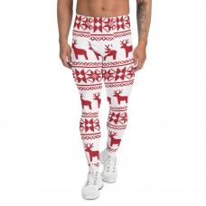 Men's White Leggings Reindeer Snowing Christmas